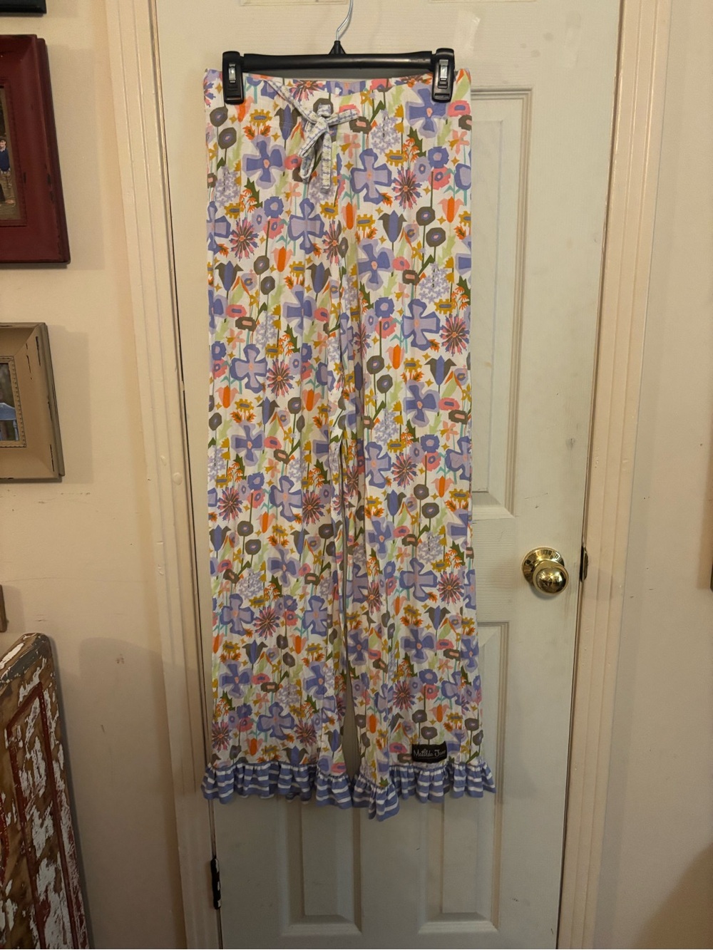 Matilda Jane White Lounge Pants with Lavender, Pink, Yellow & Green Floral Print